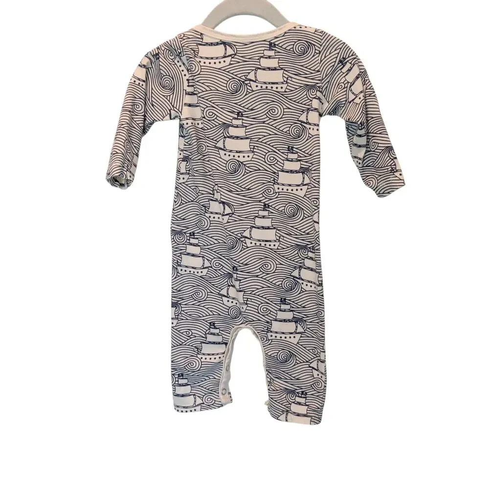 Winter Water Factory Sz 3 Mos Navy Blue Sailboat Romper One Piece Organic Cotton